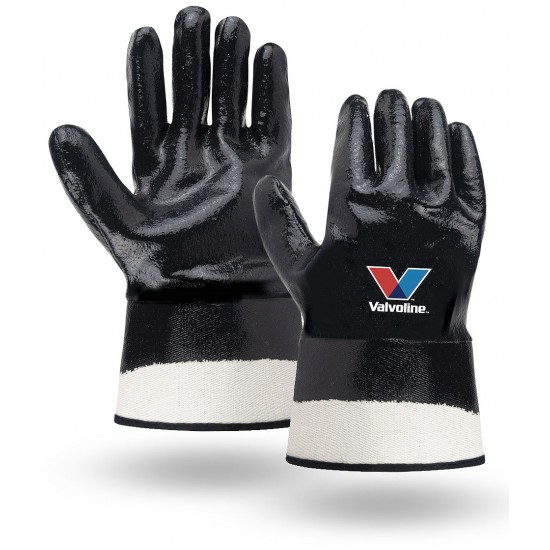 Imprinted Logo on Black Nitrile Coated Gloves with Soft Lining Imprinted Logo on Black Nitrile Coated Gloves with Soft Lining