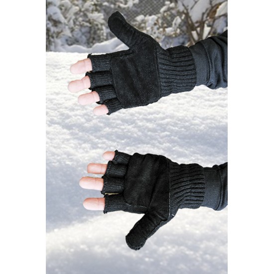 Black Ragg Wool Glomitt - Glove & Flip Mittens