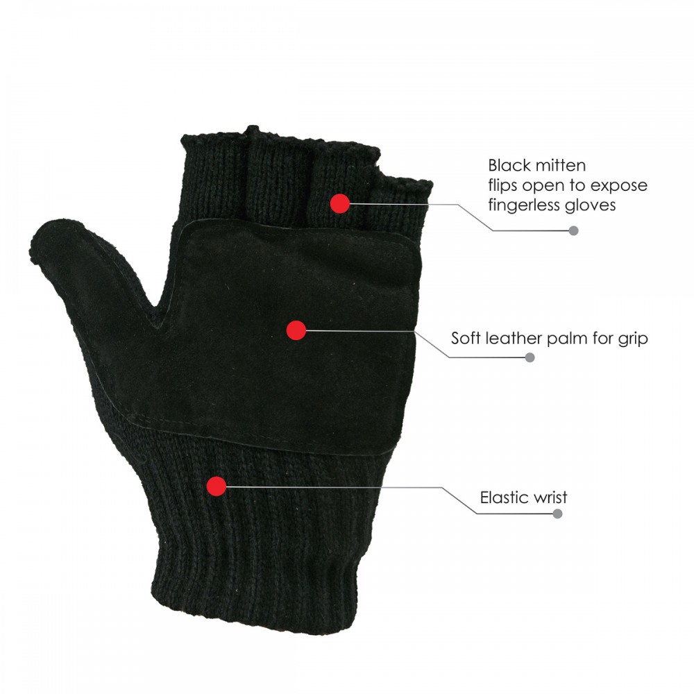 Custom Black Ragg Wool Glomitt Glove & Flip Mittens | PromotionalGloves.com