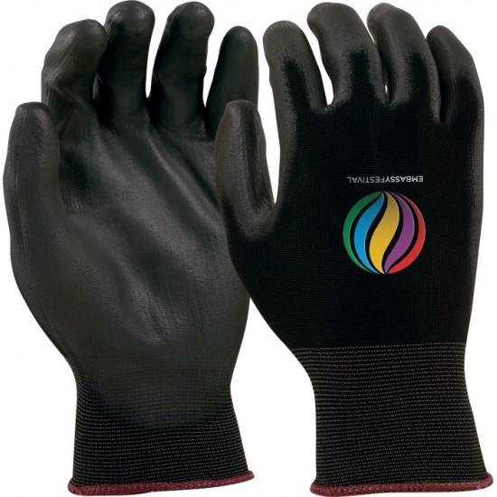 Customized with Logo Black Seamless Knit Gloves with Black Coated Palms 
