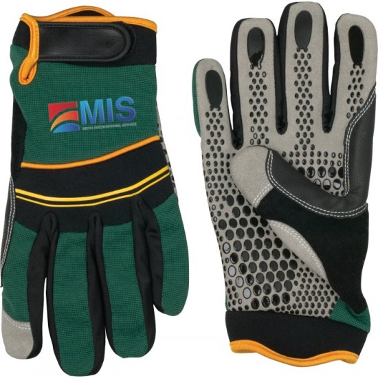 Custom Imprinted Green Mechanics Glove with Synthetic Leather Palm with Logo