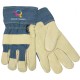Personalized Promotional Pigskin Leather Palm Gloves with Blue and Green Striped Cuff
