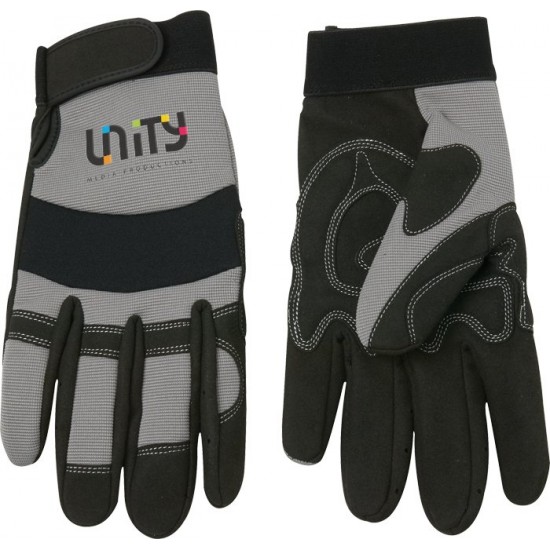 Custom Imprinted Black with Gray Anti-Vibration Mechanics Glove with Synthetic Padded Palm and Logo
