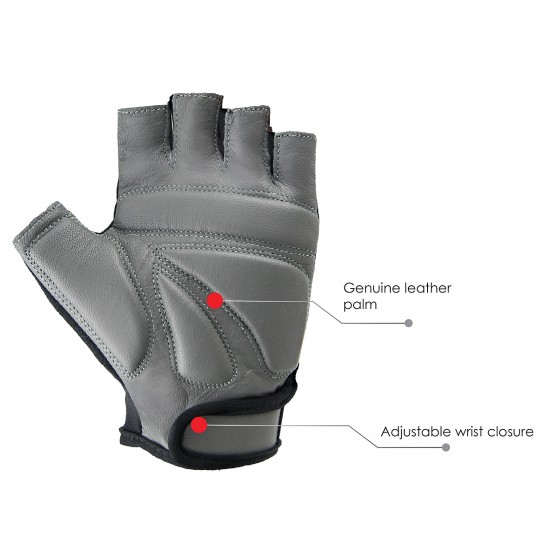 WEIGHT LIFTING GLOVES LEATHER PALM FINGER LESS CYCLING GLOVE FITNESS EXERCISE 