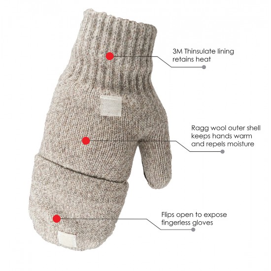 Ragg Wool Glomitt - Glove & Flip Mittens