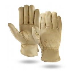 Water Repellent Premium Grain Cowhide Leather Gloves with Elastic Wrist